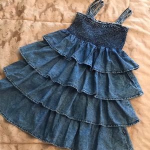 Girls DKNY Blue Denim Smocked/Ruffle Dress